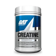 GAT SPORT Creatine micronized powder in a jar supports strength during workouts.