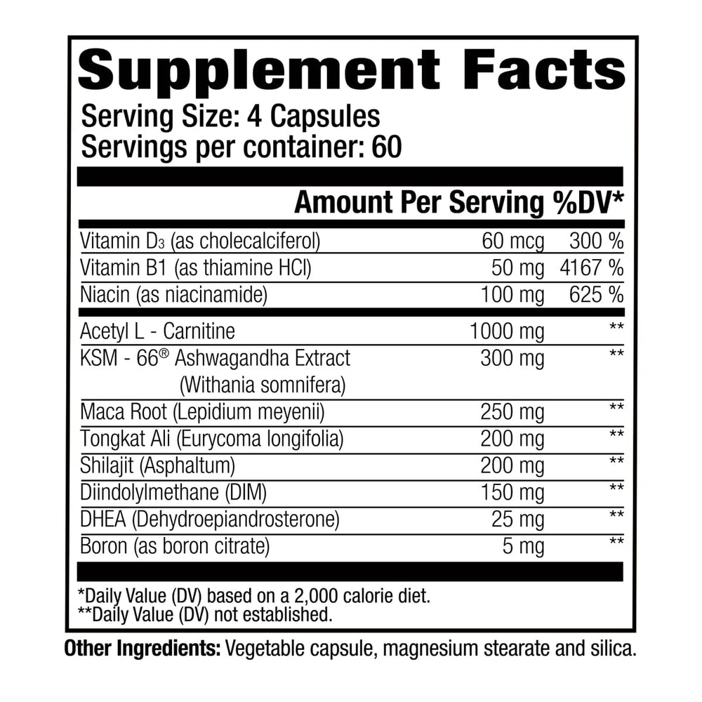 Back label of GAT SPORT Deep Wood detailing stress support and hormonal balance ingredients