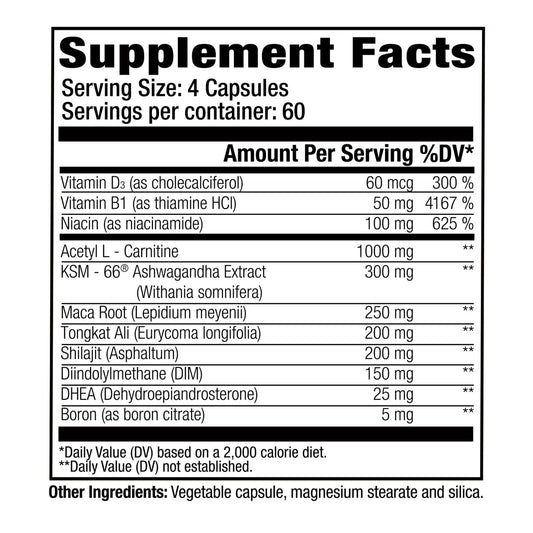 Back label of GAT SPORT Deep Wood detailing stress support and hormonal balance ingredients