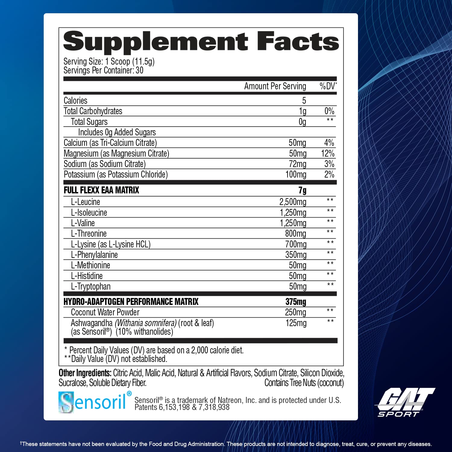 GAT SPORT Flexx EAAs fruit punch bottle front emphasizes flavor and endurance