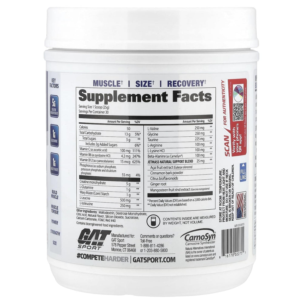 JetMass serving scoop ready for post-workout fueling with fast-acting creatine system.