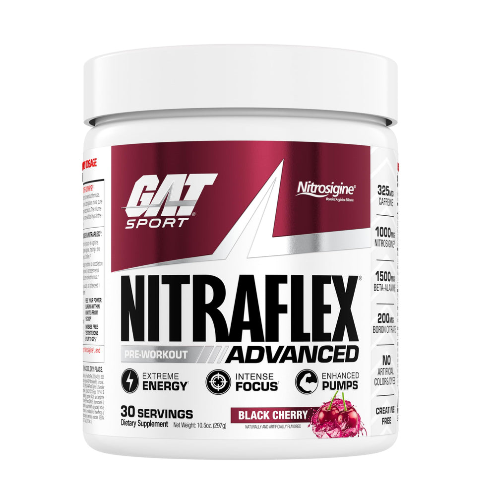 GAT SPORT Nitraflex bottle ready for a focused, high-energy workout.