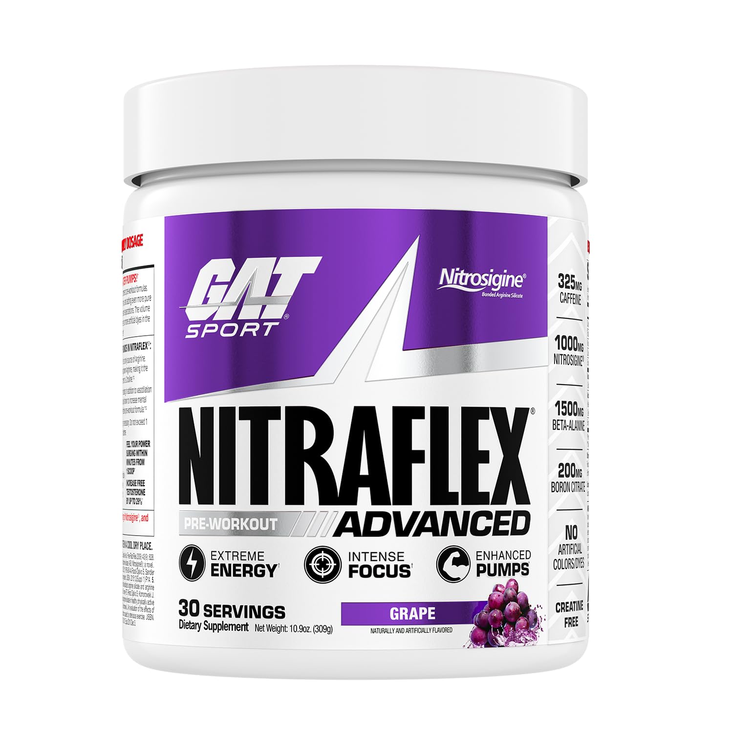 GAT SPORT Nitraflex bottle for a powerful pre-workout energy boost.
