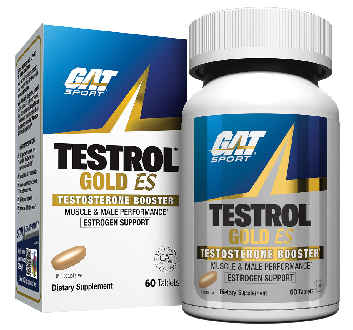 GAT SPORT Testrol Gold ES bottle showcasing testosterone support potential