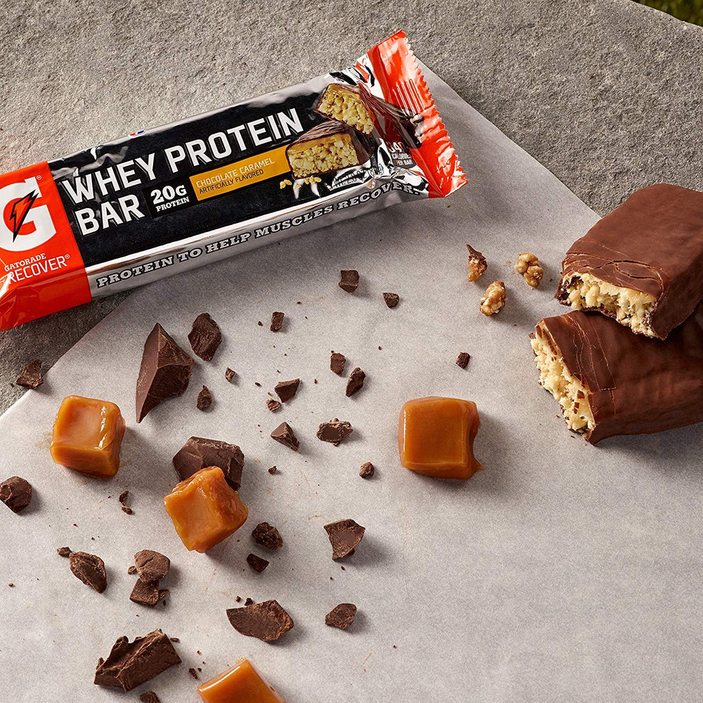 Gatorade Whey Protein Recover Bar break-open to reveal texture and bite