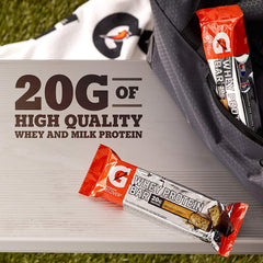 Gatorade Whey Protein Recover Bar on plate with chocolate caramel flavor