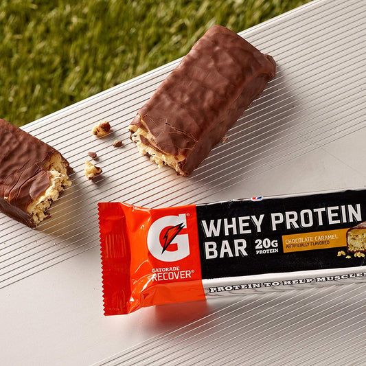 Gatorade Whey Protein Recover Bar packaging highlights convenient fueling