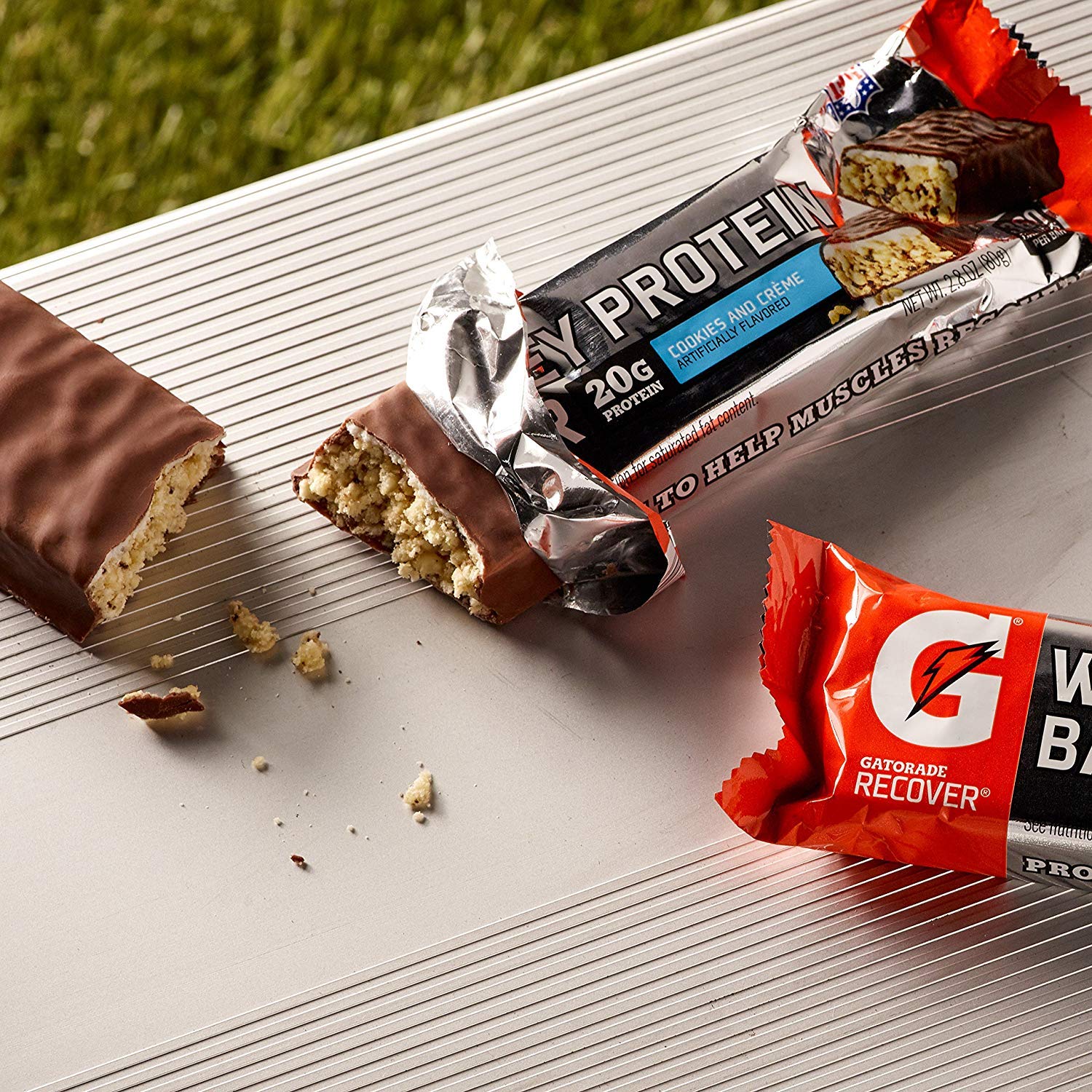 Box of Gatorade Whey Protein Bars Cookies and Creme, 12-count for convenient fueling