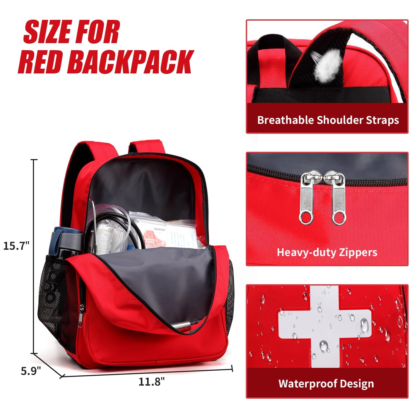 Gatycallaty first aid backpack dimensions 16x12x8 inches for travel fit