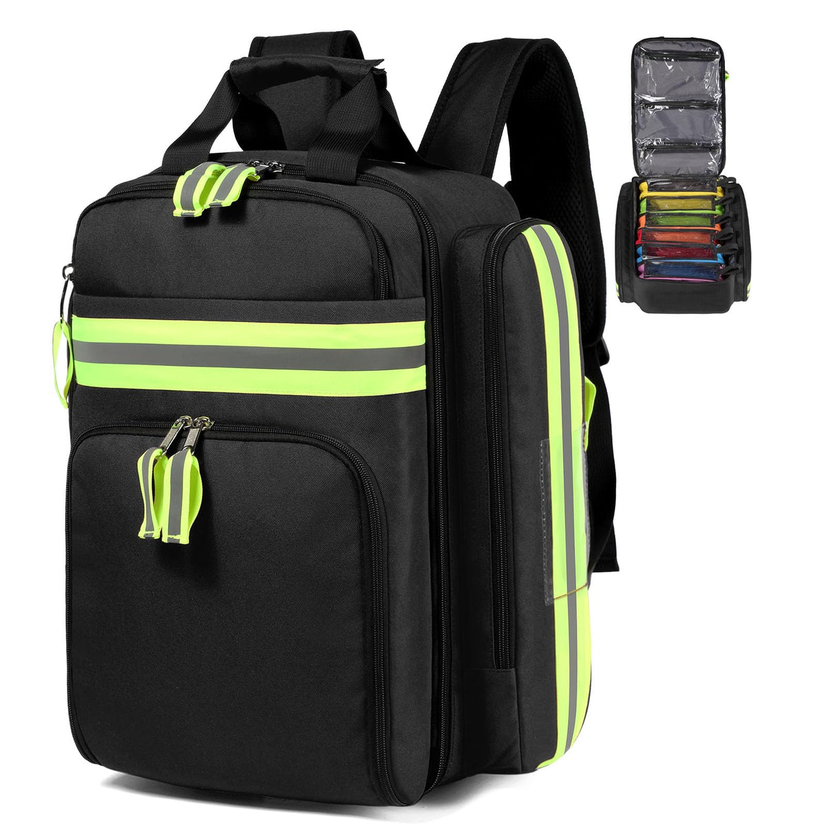 Gatycallaty front view first aid backpack for rapid EMS access.