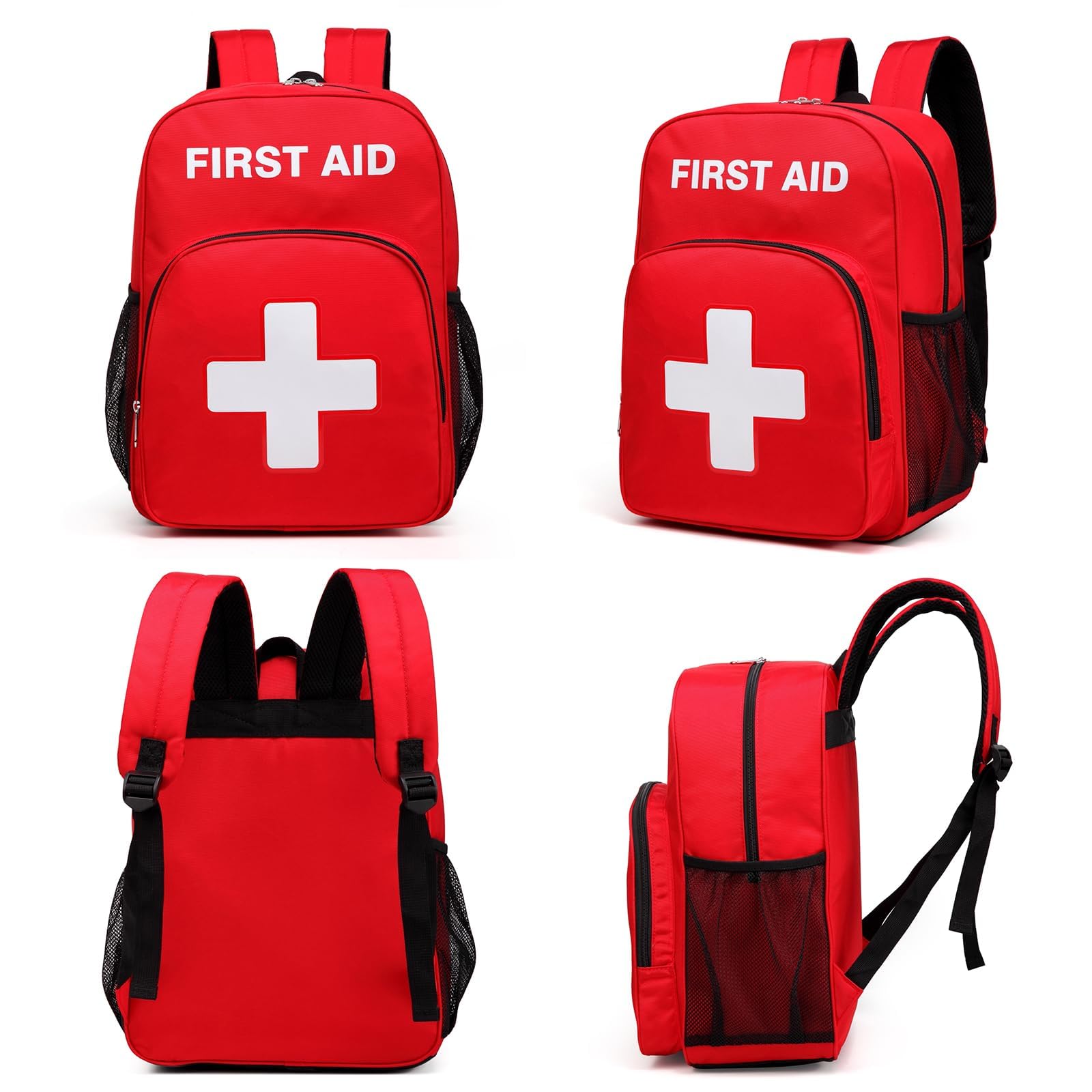 Gatycallaty first aid backpack in red, side view, compact and portable