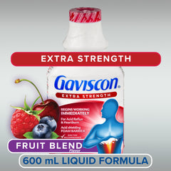 Gaviscon extra-strength liquid fruit 600ml label closeup