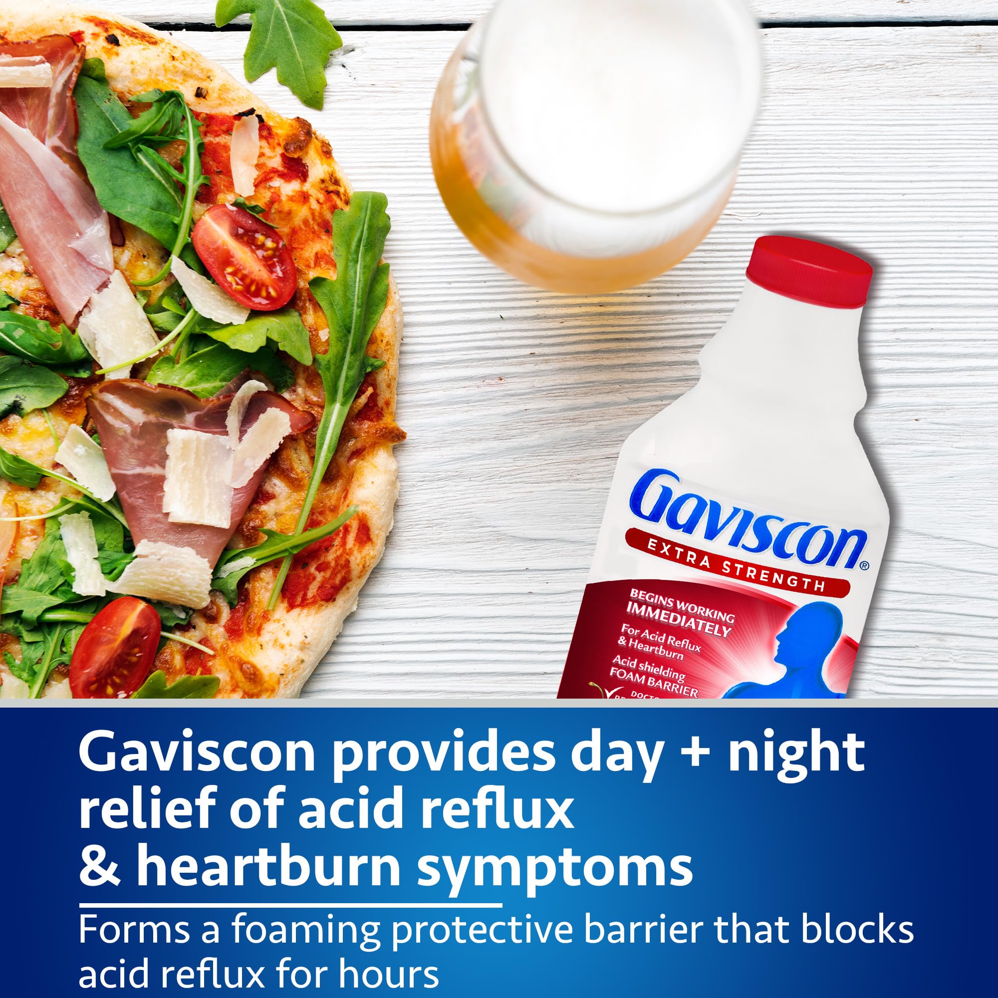 Gaviscon packaging highlights gluten-free and lactose-free benefits