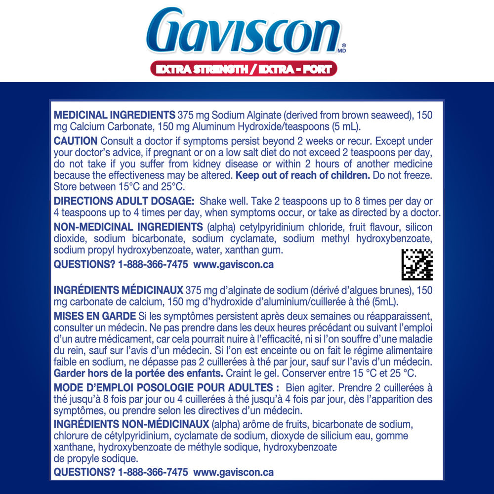 Gaviscon 600 ml packaging viewed from side