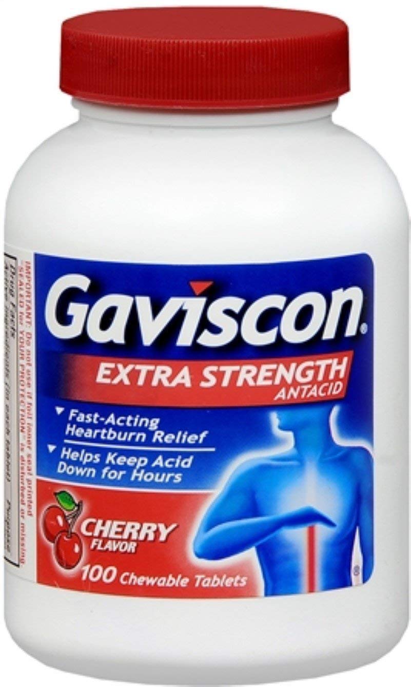 Gaviscon Extra Strength Cherry tablets bottle for heartburn relief