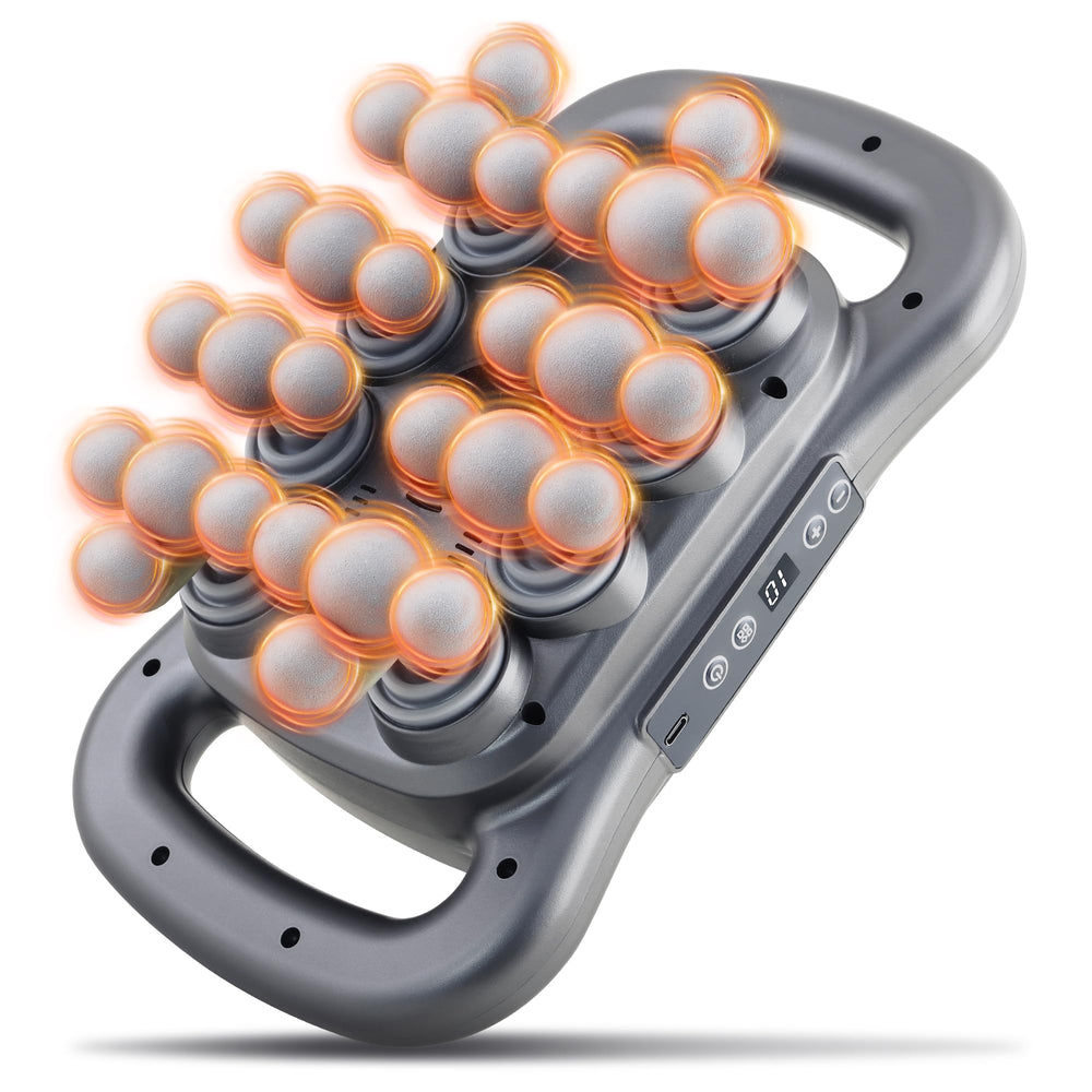GAXEZO 28-head massage gun targeting back tension for deep relief and control