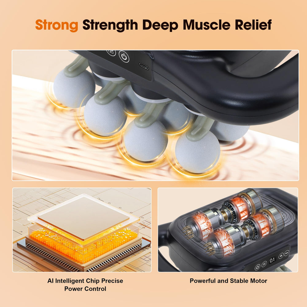 GAXEZO deep-tissue percussion massager showing peak power for knot relief