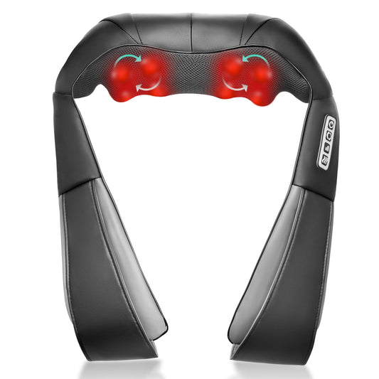 GAXEZO back massager with heat delivers soothing warmth to the upper back.