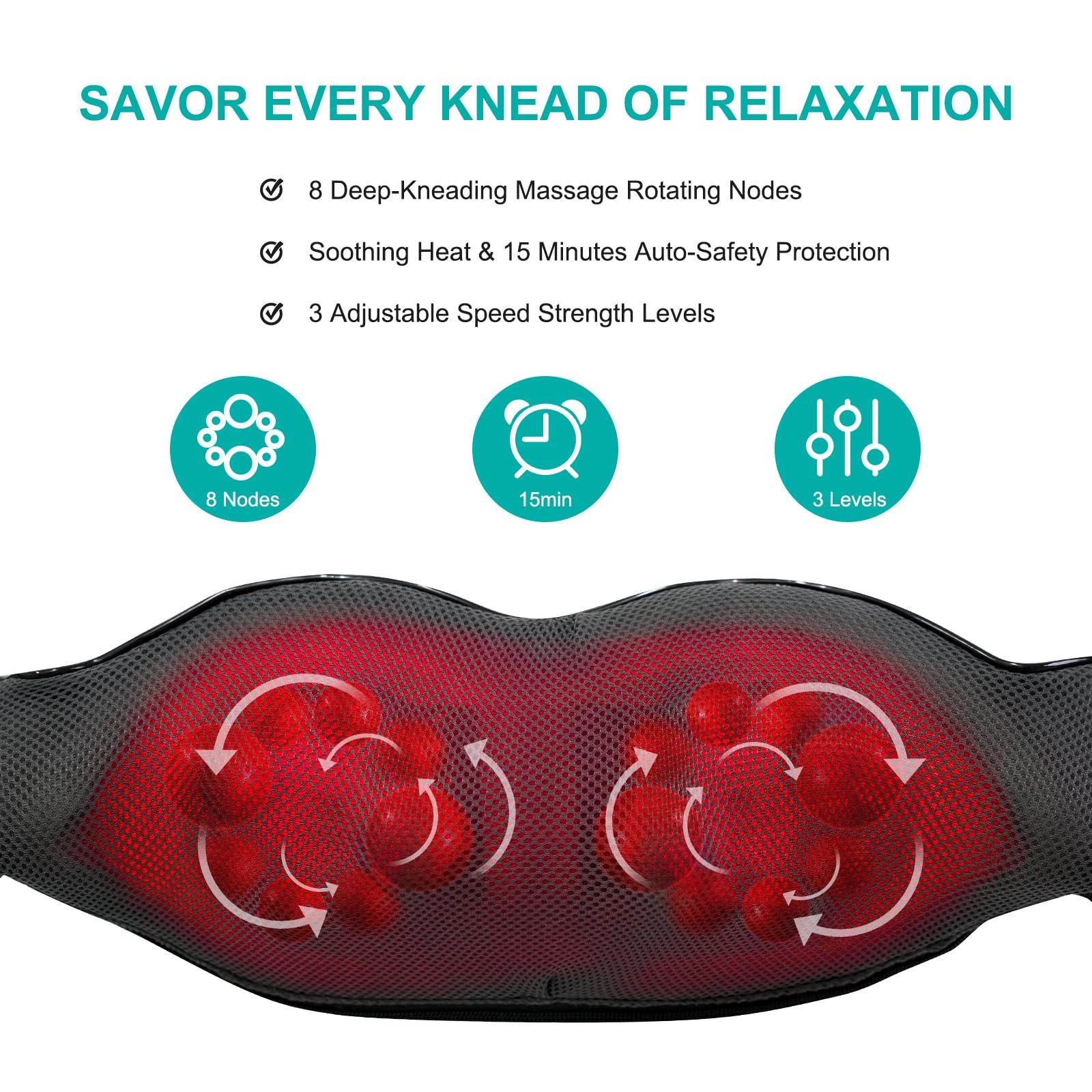 GAXEZO deep kneading nodes target neck tension for quick relief.