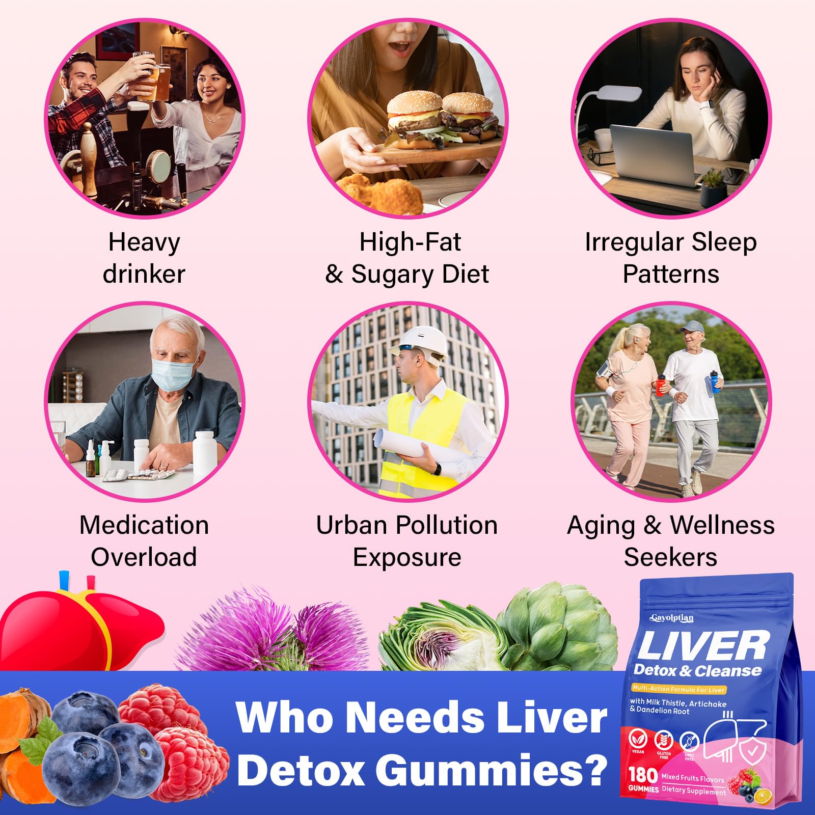 Gayolptian Liver Detox Gummies close-up texture and vibrant color for chewable formula