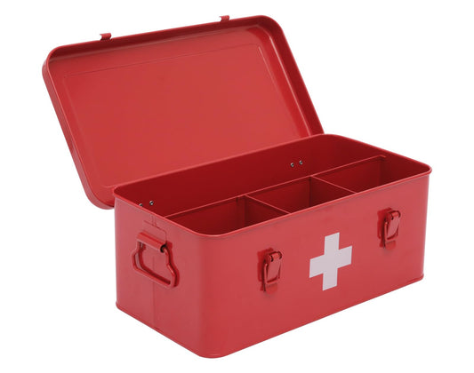 Gdfjiy first aid box empty with red metal exterior for organized home medical supplies
