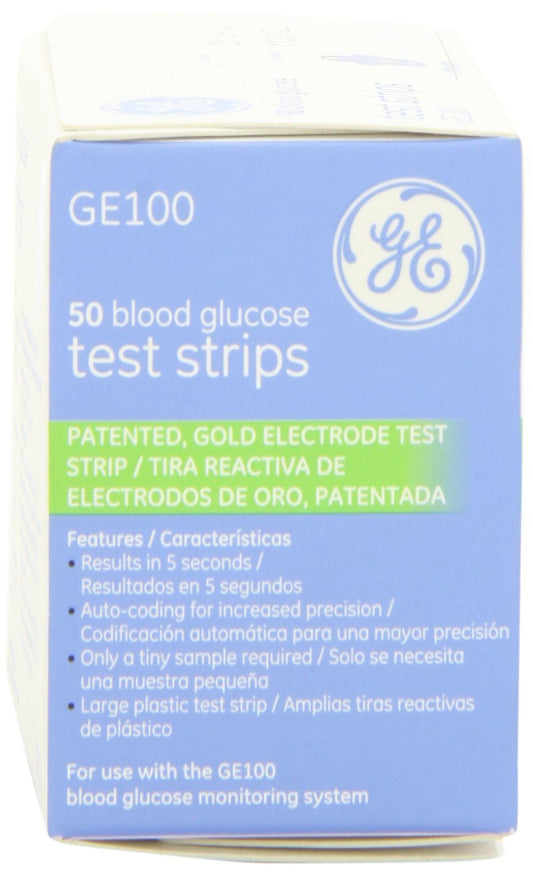 GE100 strips require a small blood sample for quick results