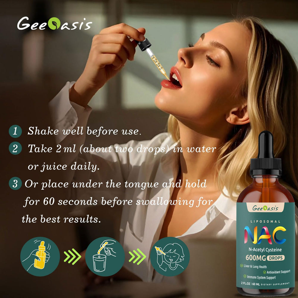 Geeoasis NAC drops added to water for convenient consumption.