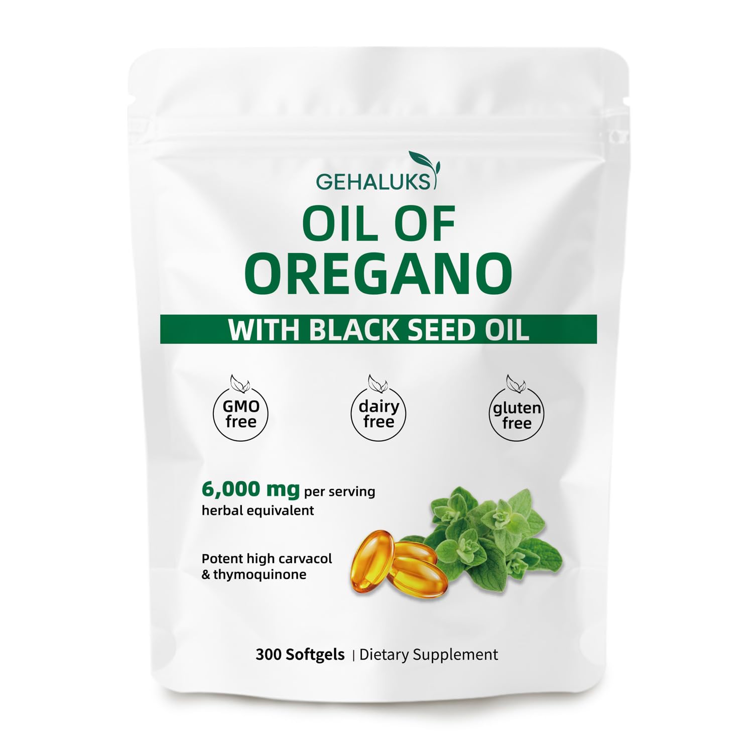 GEHALUKS oil of oregano with black seed oil softgels bottle front for seasonal support
