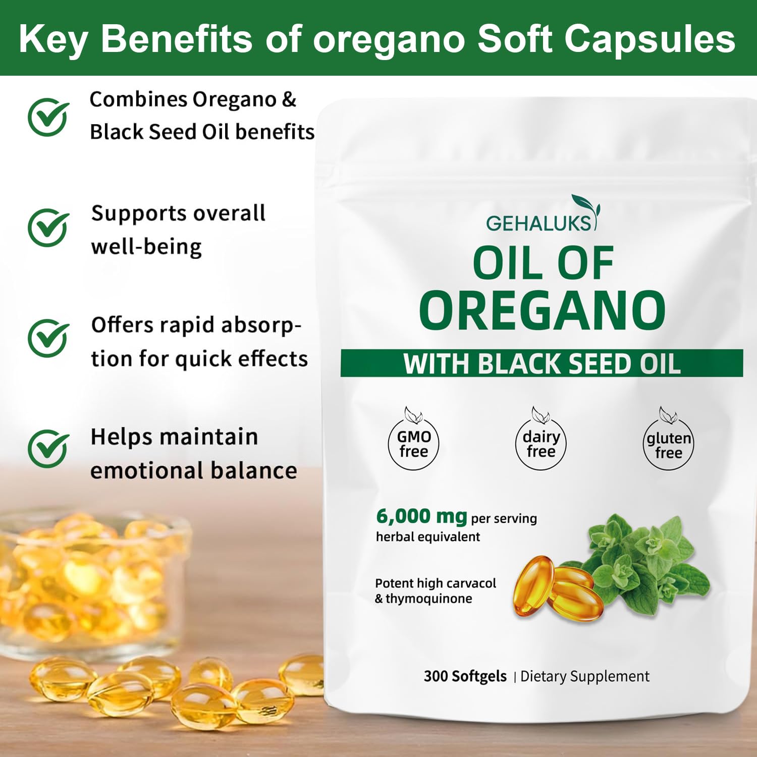 GEHALUKS oregano oil and black seed oil high-potency blend for vitality