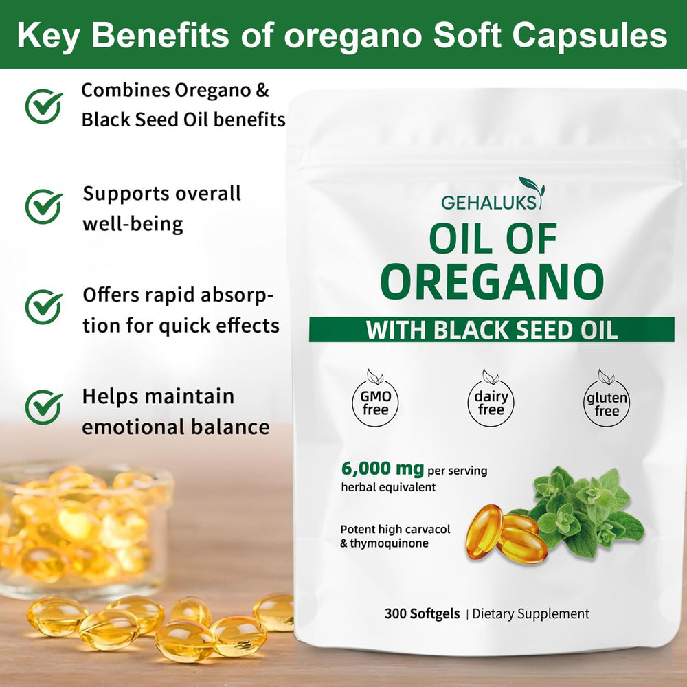 GEHALUKS oregano oil and black seed oil high-potency blend for vitality