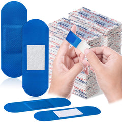 Geiserailie blue bandage close-up 3x1 inch, high visibility for busy kitchens.