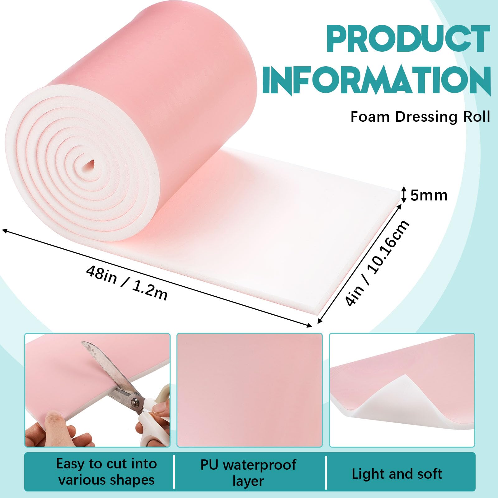 Geiserailie foam dressing shows white front and pink back for easy orientation.