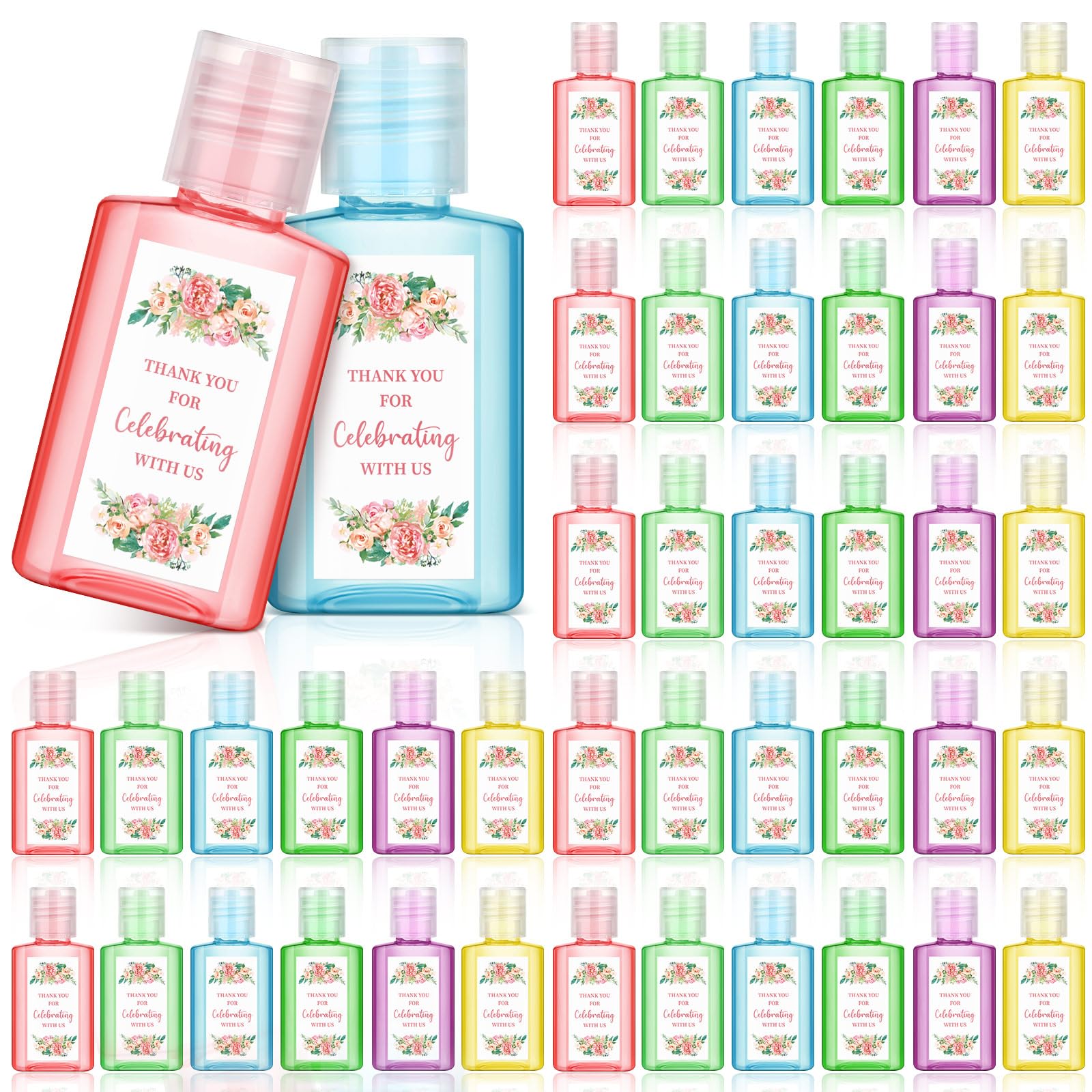 Gejoy mini sanitizer bottle with pink flower label for weddings, ideal guest favors