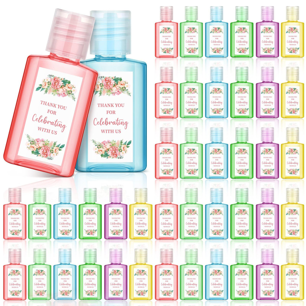 Gejoy mini sanitizer bottle with pink flower label for weddings, ideal guest favors