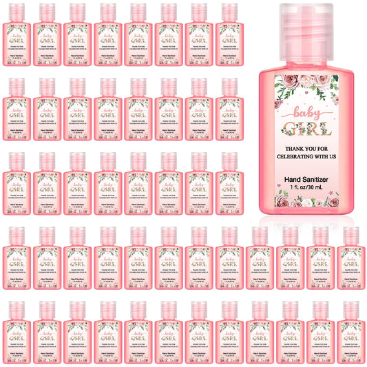 Gejoy baby shower hand sanitizer 1oz with pink flowers, convenient guest favor.