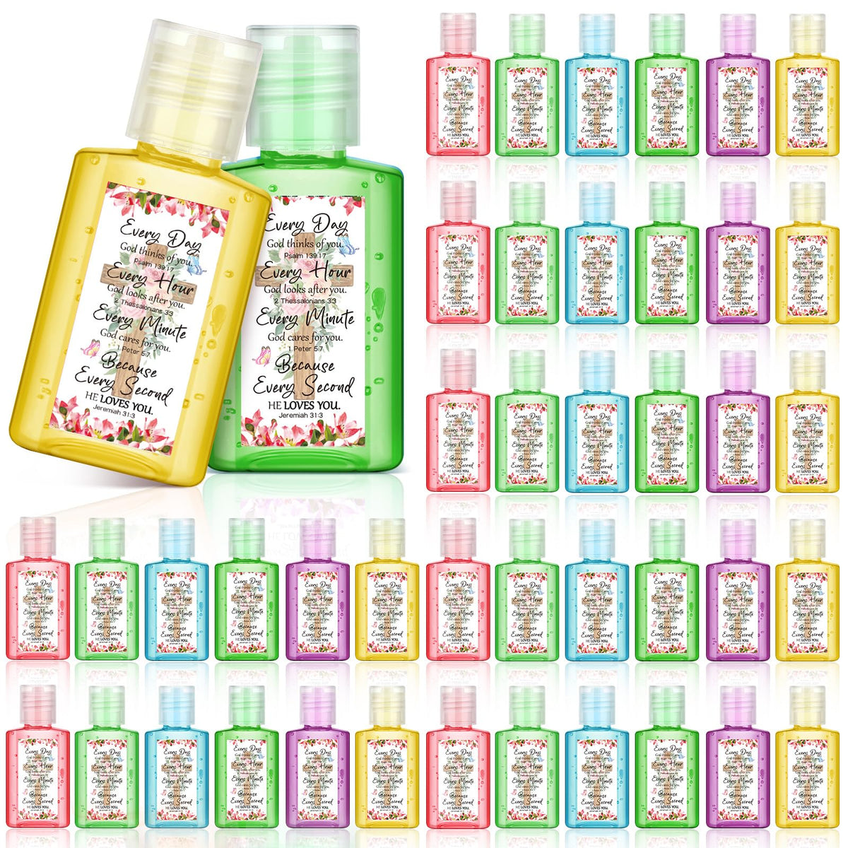 Gejoy Bible Verse hand sanitizer with flower pattern, bulk party favors