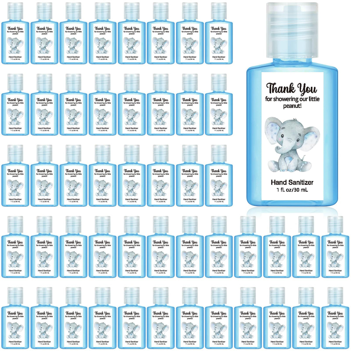 Gejoy elephant-themed 1 oz hand sanitizer bottle for baby shower guests.