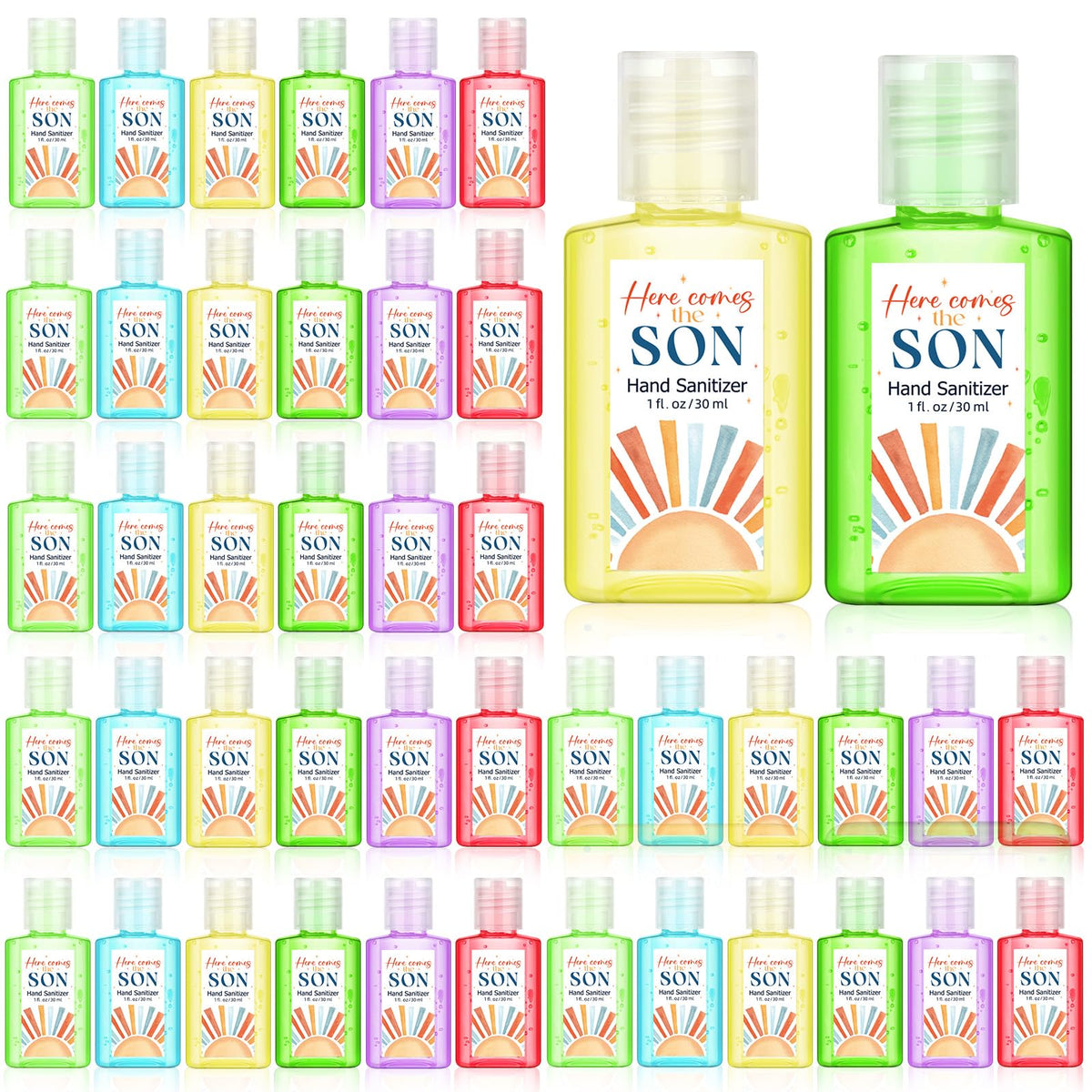 Gejoy Here Comes the Son sticker pack on baby shower favors for festive decor.