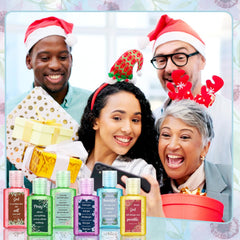 Gejoy holiday stocking display featuring faith-inspired mini sanitizers.