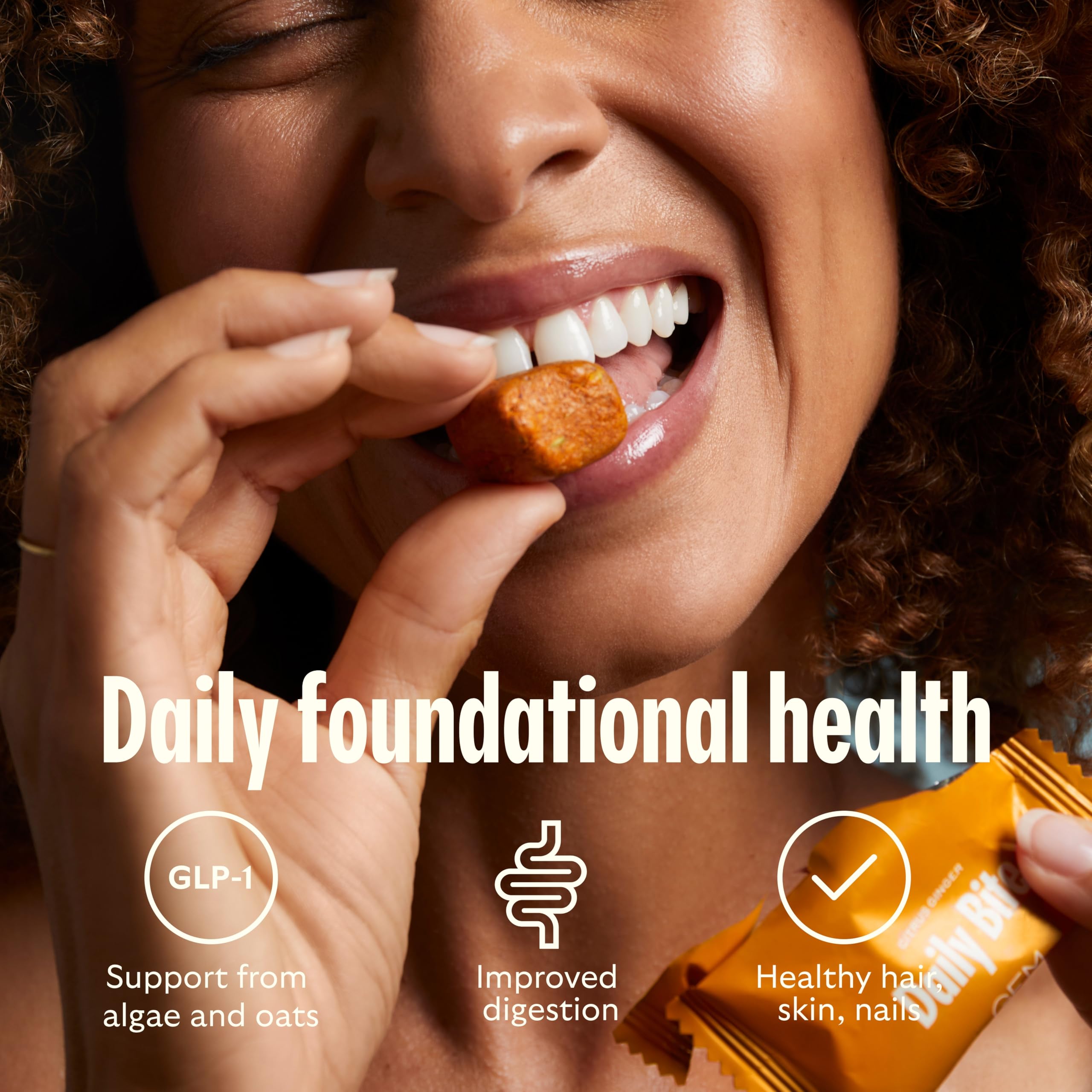 GEM Daily Bite GLP-1 support visual shows appetite-friendly nutrient blend.