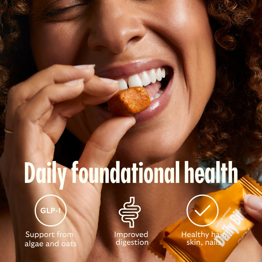 GEM Daily Bite GLP-1 support visual shows appetite-friendly nutrient blend.