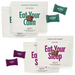 GEM Calm Bite packaging highlighting a vegan, sugar-free option for evening calm.