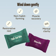 GEM Sleep Bite packaging emphasizing non-habit forming sleep support with natural ingredients.