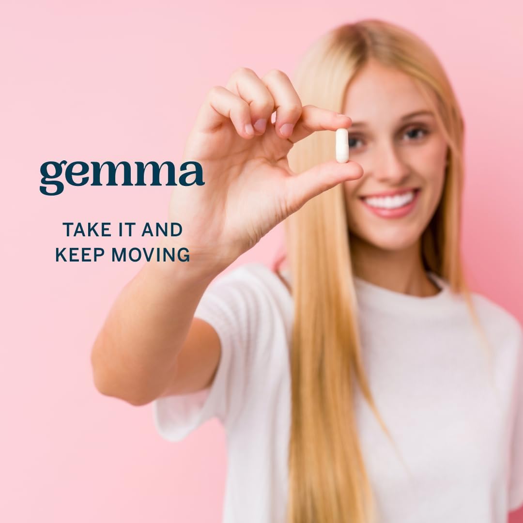 Gemma Stay On Tract capsules in hand illustrating simple routine.