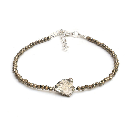 Gempires natural pyrite beaded bracelet close-up, versatile daily wear.