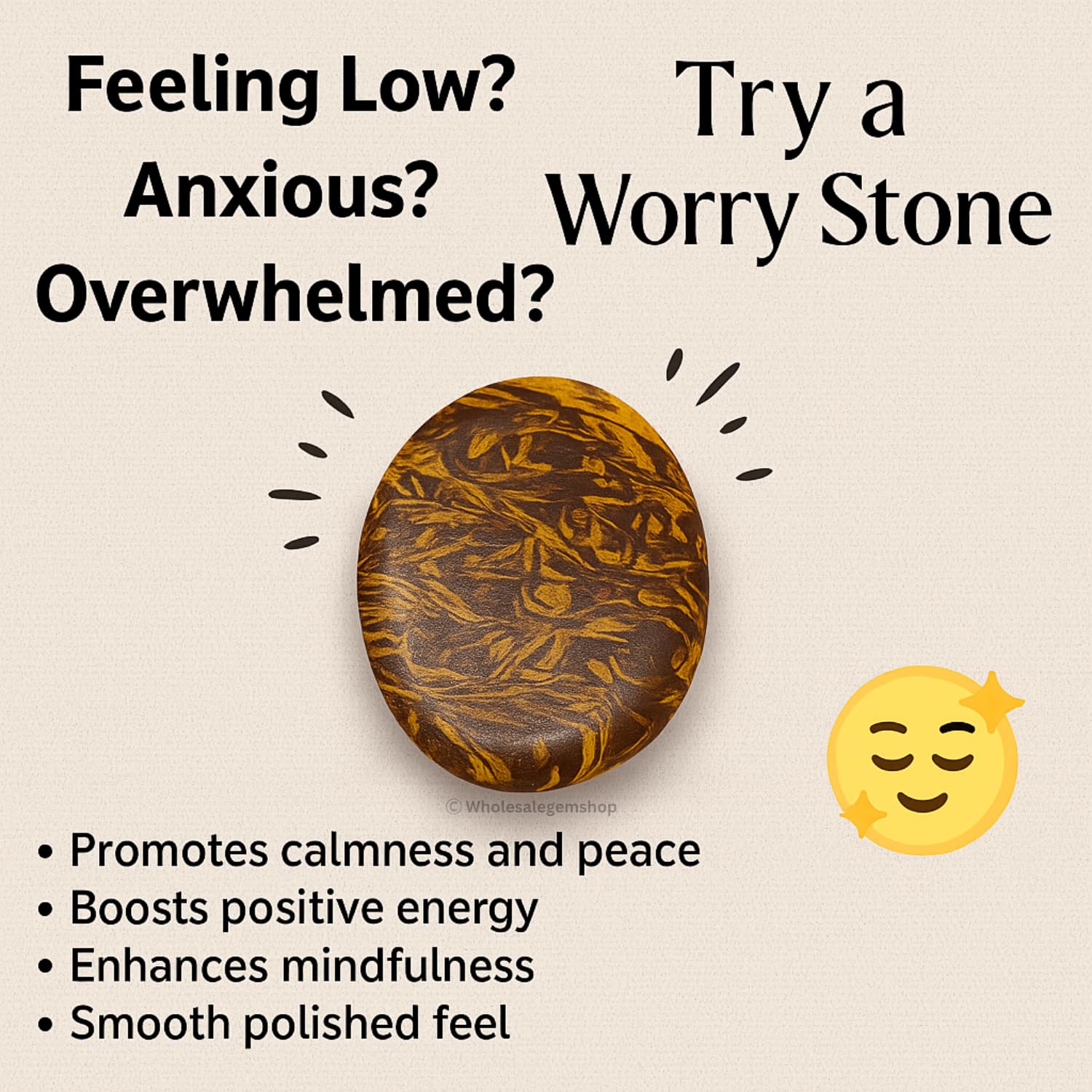 GEMSCITE worry stone with pouch for on-the-go calm and mindful use.