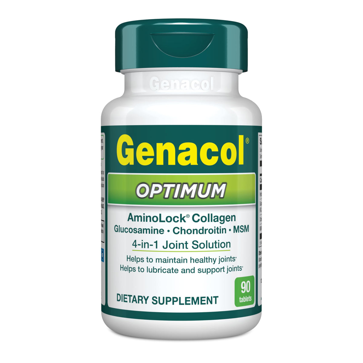 Genacol Optimum bottle top view showing tablets for joint support and mobility.