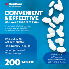 GenCare Mucus Relief bottle being poured with water for easy intake.