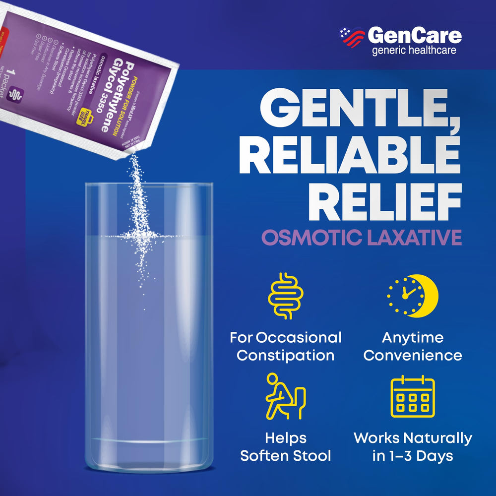 GenCare PEG 3350 powder dissolves clear and easily in beverages