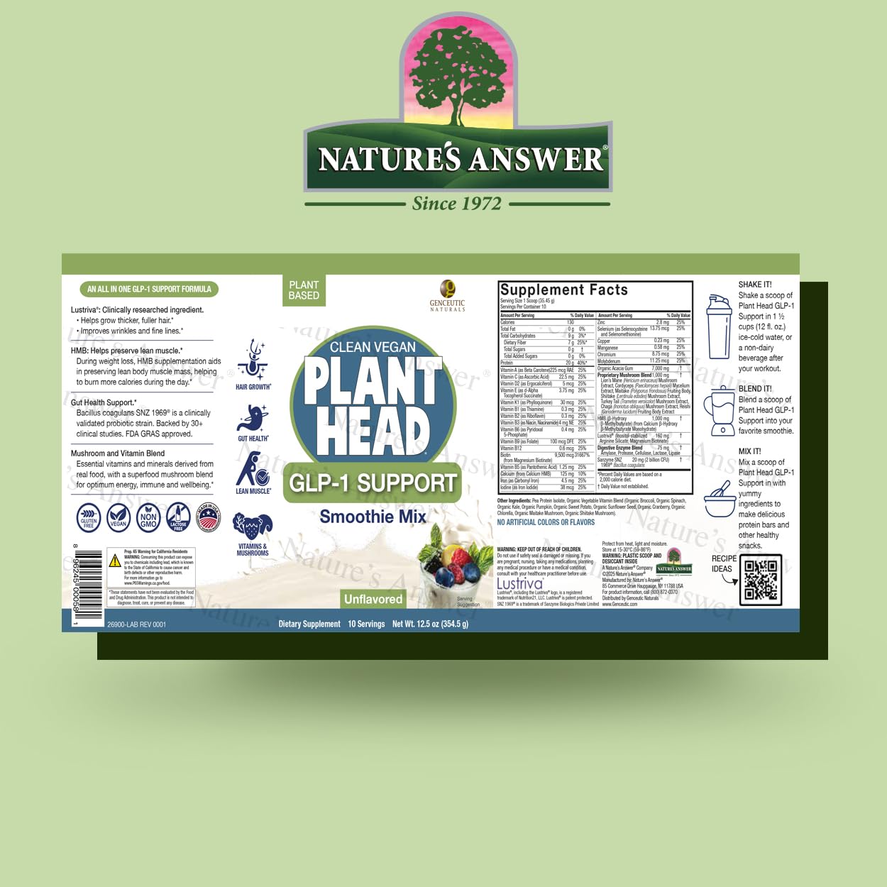 Genceutic Naturals Plant Head GLP-1 Support scoop for easy daily protein addition.